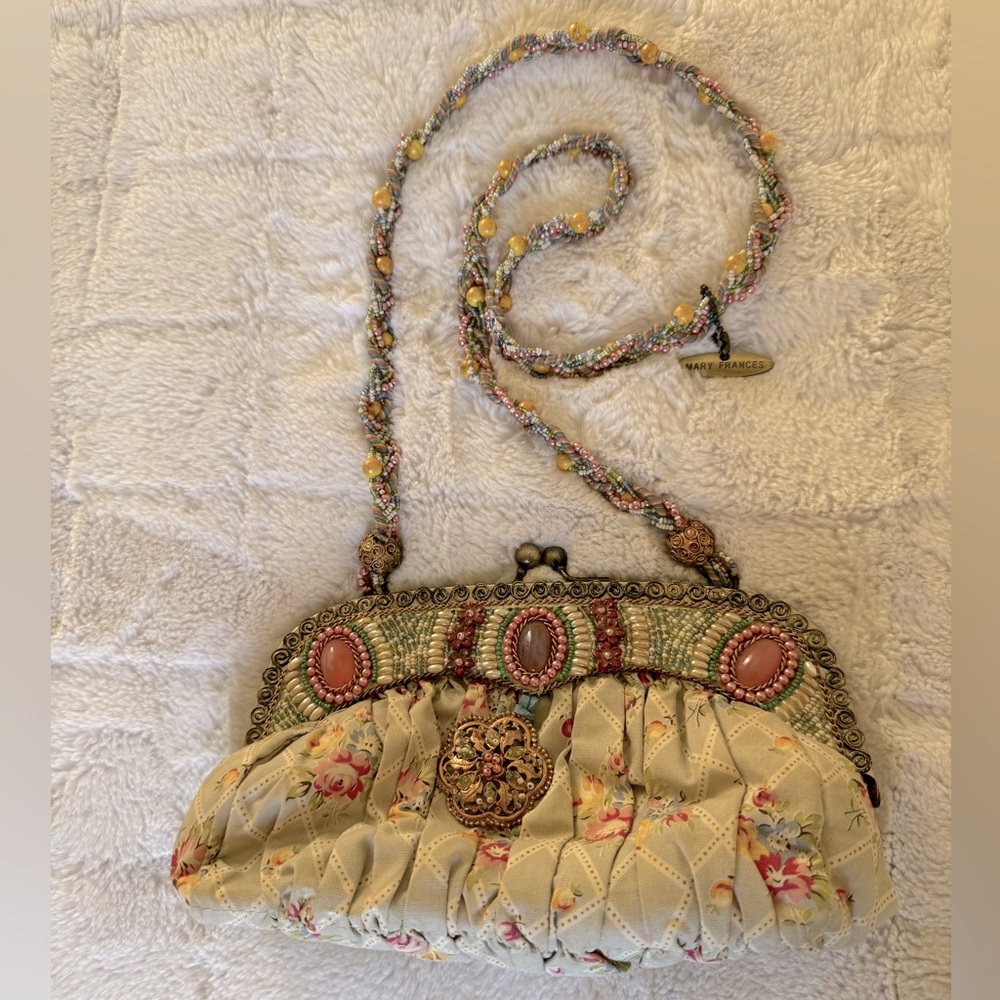 MARY FRANCES Fabric & Beaded Evening Shoulder Bag